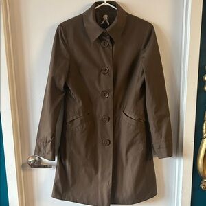 Roxy Olive Brown Trench Coat | Tailored Button Front Jacket | Size M